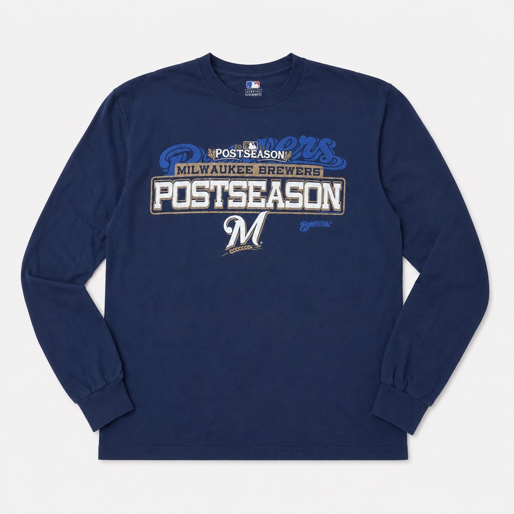 Milwaukee Brewers 2011 Postseason Shirt Mens Medium MLB Long Sleeve Navy